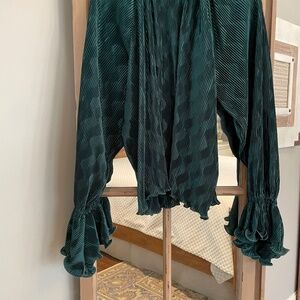fab'rik Greer Pleated Green Ruffle Top
